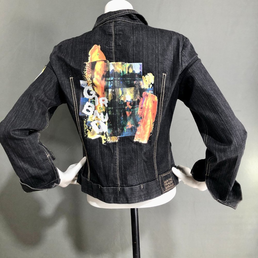 MARITHE FRANCOIS GIRBAUD black painted back cotton vintage denim jacket